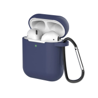 【General】AirPods 保護套 保護殼 無線藍牙耳機充電矽膠收納盒- 深藍(附掛勾)