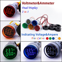 2in1 22mm round Mini Digital Voltmeter AC50-500V 0-100A Amp &amp; Voltmeter Ammeter Voltage Current Meter with CT New