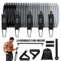 【神鬼玩家】150磅健身拉力繩+推拉桿-漸變色13件套(重訓拉力帶 彈力帶 拉力器 彈力繩 阻力帶)