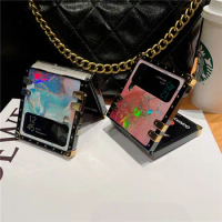 Z Flip4 INS Fashion glitter Marble holder Stand Phone Case For Samsung Galaxy Z Flip3 Case For Galaxy Z Flip4 Cover Z Flip3 Capa