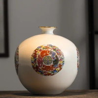 Jingdezhen Porcelain Modern New Chinese Pastel Pattern Creative Vase Ornaments Ceramic Flower Vase Home Decor Accessories Crafts