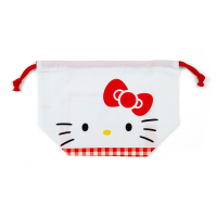 小禮堂 Hello Kitty 日製 棉質束口便當袋 束口手提袋 小物袋 縮口袋 (紅白 大臉)