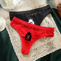 Sexy Women Hollow Out Sensual Q Lingerie Female Breathable Thongs T-back G-string BBC Print Comfortable Lingerie Thongs