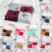 Square Chair Cushion Color Stitching Thicken Plush with Ties Soft Warm Floor Cushion for Kids Reading Dining Home Decor