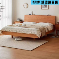 床架 北歐櫻桃木床架一體收納實木懸浮雙人床原木簡約床1.51.8米加厚