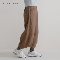 a la sha 紋理細條紋寬鬆長褲