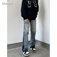 abcoojx Long flared jeans with ripped retro street style for men