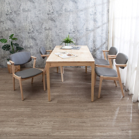 Boden-米克4.5尺實木餐桌+奈斯灰色皮革實木餐椅組合-鄉村木紋色(一桌四椅)-135x80x76cm