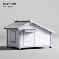 Solid Wood Dog House Outdoor Rain And Sun Protection Large Dog House Cage Villa Courtyard Winter Warmth Preservation