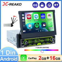 X-REAKO 1 DIN Carplay Car Multimedia Video Player Android 10 Car Radio Audio USB BT FM MirrorLink 1Din Manual Retractable Screen
