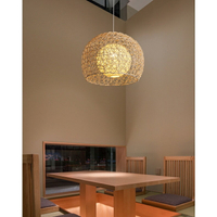 (送led燈泡)LED吊燈日式簡約創意個性藤編田園簡約臥室客廳陽臺餐廳圓形麻球燈具