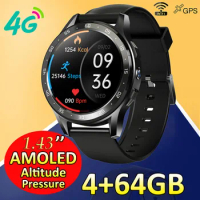 New 4G Smart Watch Men Face Recognition 1.43''HD Screen GPS Weather Altitude Smartwatch Android Sports Watches for Kids Students