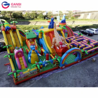 20X15x8m Inflatable Dinosaur Theme Fun City Kids Party Inflatable Bouncing Castle With Slide