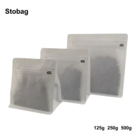 StoBag 20pcs White Coffee Beans Packaging Bag Cotton Paper Plastic Sealed for Powder Food Nuts Storage Reusable Pouch Portable
