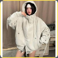 XUE Áo Khoác Zip Cổ Cao Phối Dây YC1996 - áo khoác nỉ dây kéo phối dây