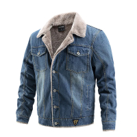 Jaket Denim lelaki musim luruh musim sejuk Plus baldu menebal seluar Jeans kot Lapel kapas jaket kasual lelaki jaket Denim hangat saiz besar XXXL,kk-001