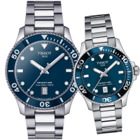 【TISSOT 天梭 官方授權】SEASTAR 1000 海星300米潛水 運動對錶(T1204101104100+T1202101104100)