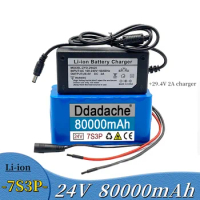 NEW 24V 80Ah 7s3p 18650 Lithium Battery 29.4v 80000mAh Electric Bicycle Moped Electric Battery Pack + 29.4VCharger