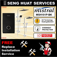 ️️ FREE REPLACE INSTALLATION ️️ MISTRAL MSH101P-BK INSTANT WATER HEATER WITH CLASSICLA CHROME RAIN S
