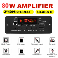 80W 40W Amplifier Bluetooth 5.0 DIY MP3 WAV Decoder Board DC 12V Wireless Car USB MP3 Player TF Card Slot USB FM with Mic
