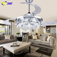 FUMAT Ceiling Fans Crystal LED Light Modern Crystal Ceiling Fans Lights Bedroom Dining Living Room Home Decor Fan Droplights