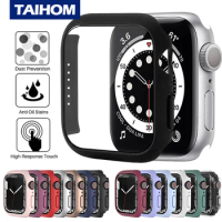 Protective Film+Case For Apple Watch 6/Se/7/5/4/3/2 44mm 40mm 42mm 38mm Matte Plastic Cover Hard Frame With Glass For Iwatch