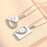 Kiểu Hàn S925 Dây Chuyền Bạc 520 Cặp Đôi Tình Yêu Khóa Cặp Đôi Vòng Cổ Một Cặp Mặt Dây Chuyền