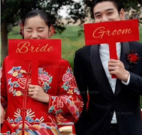 復古中式攝影婚禮道具嫁娶手拿板古裝秀禾旅拍照紅色手持牌大喜字