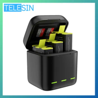 TELESIN 3 Slots LED Storage Charger Box Fast Charging for GoPro Hero 9/10/11 Batteries