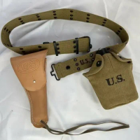 EARMY. . MILITARY WWII WW2 US Colt 1911 Army Brown Leather Holster &amp; Us M1910 Canteen Kettle &amp; Belt WAR Reenactments