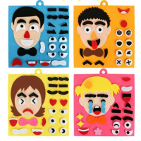 Children DIY Make a Face Sticker Books forParent-child Activities Toddlers New Puzzle Games Fun Toys Gift Cartoon Felt Fabric