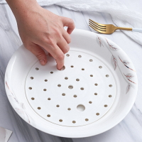 餃子盤瀝水雙層盤陶瓷大號水餃盤家用骨瓷創意水果盤菜盤托盤蒸盤