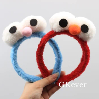 Anime Cartoon Cute Plush Hairband Cookie Monster &amp; Elmo Figure Red &amp; Blue Height 17 cm 7'' Kids Gift General Size