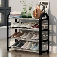 Rak Sepatu Sandal 4 Susun Serbaguna Bahan Plastik Steel Tube Shoe Rack Stainless
