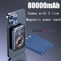 80000mAh Magnetic Power Bank Built in 3 Cable Portable External Auxiliary Battery Charger Powerbank for Xiaomi Samsung IPhone