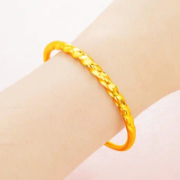 Real 24K Gold Color Twisted Gold Women's Open Bracelet for Women Men Chain Pure 999 Golden Plated Bracelet Bangle Fine Jewelry