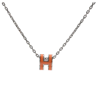 預購 Hermes 愛馬仕 經典Pop H立體簍空橢圓LOGO項鍊(小_橘色/銀H147992F-ORG-ARG)