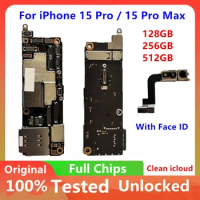 100% Unlocked for iPhone 15 15 Pro Max Motherboard Original Main Logic Board With FACE ID 128/256/512GB Clean icloud Update
