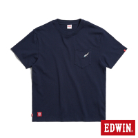 EDWIN 寬版口袋羽毛銀飾造型繡花短袖T恤-男-丈青色