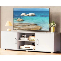 55 inch TV stand, 2 cabinets with storage space, and 6 cable holes for TV console media cabinet free of shipping