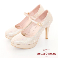 【CUMAR】優雅化身 水鑽復古法式瑪莉珍高跟鞋(金色)
