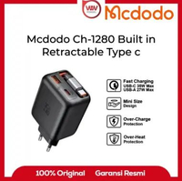 Mcdodo CH-1280 FreeGo Charger GAN Mini PD Fast Charging 35W Built in Retractable Cable Type C Black