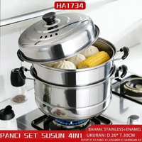 Panci Steamer Kukus Stainless Bahan Tebal Kukus Steamer 2 Tingkat Susun Stainless Steel Somay Bakpao