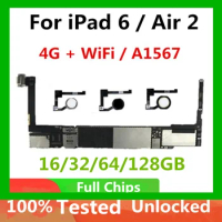 A1567 For iPad 6 Air 2 Mainboard Original Unlocked Motherboard Logic Board Full Chips Mainboard Touch ID Support IOS Update