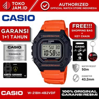 Jam Tangan Casio Pria W-218H-4B2VDF Original Digital Hitam Orange Sport Resin LED Alarm Stopwatch WR