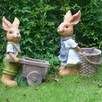 卡通風兔子花缸園藝裝飾小品小豬花盆工藝品動物造景商場雕塑擺件