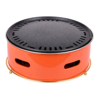 Table top Orange round Korean Smokeless grill Indoor Barbecue Grill Ceramic Stainless Steel Charcoal bbq Grill