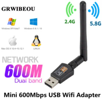 600Mbps USB Wifi Adapter 5GHz+2.4GHz USB2.0 Receiver Wireless Network Card Lan Wi-Fi High Speed Antenna 150Mbps USB WiFi Adapter