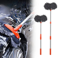 Rotating Auto Accessories Car Wash Mop Three-Section Telescopic Roof Window Cleaning Maintenance Double Brush Head