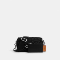 【COACH】蔻馳官方直營 AXEL經典Logo丹寧布斜背包-黑色(CO945)
